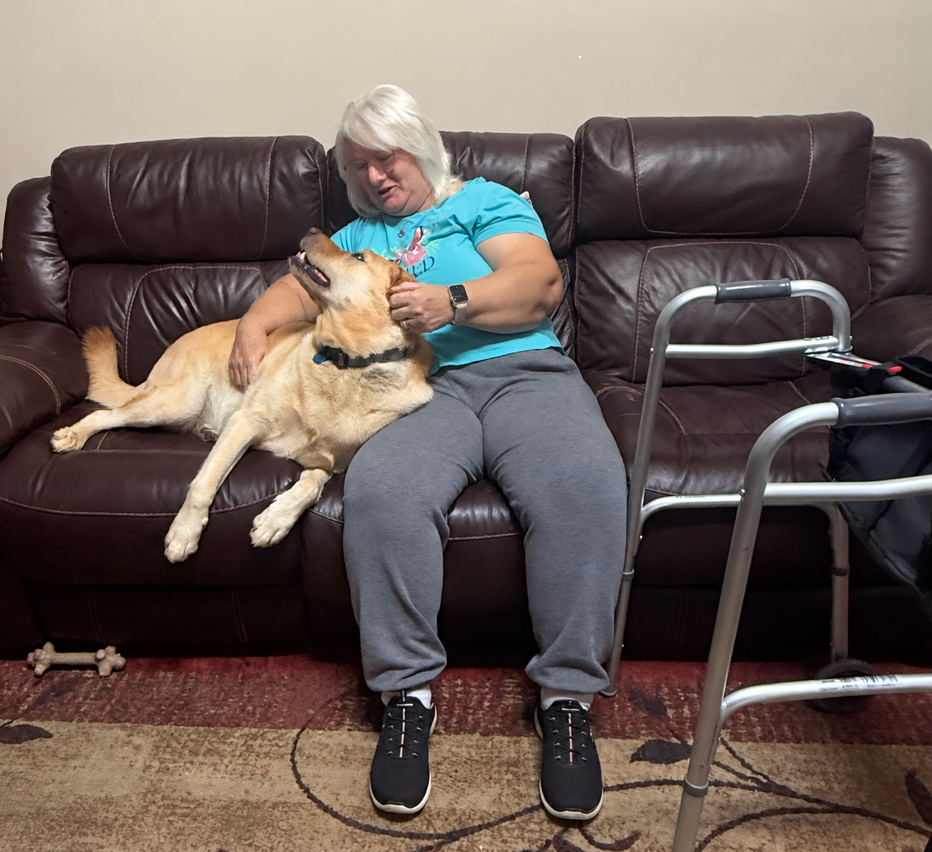 Deb with Piper eight weeks after left hip replacement surgery